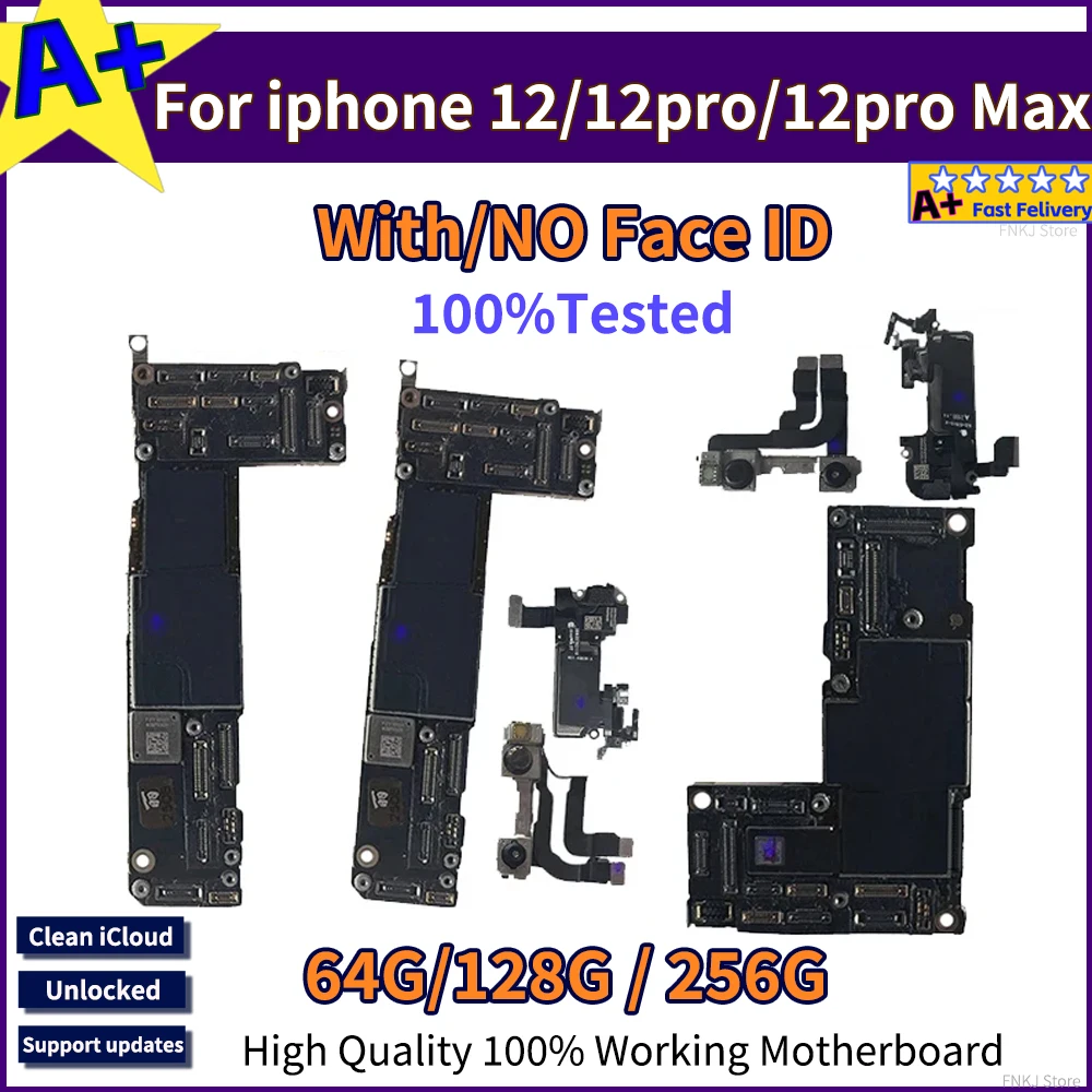 A+ Working Board For iPhone 12/12Pro/12 Pro Max Motherboard With Face ID Unlocked 256GB Logic Clean Free iCloud Tested Crazy Cow