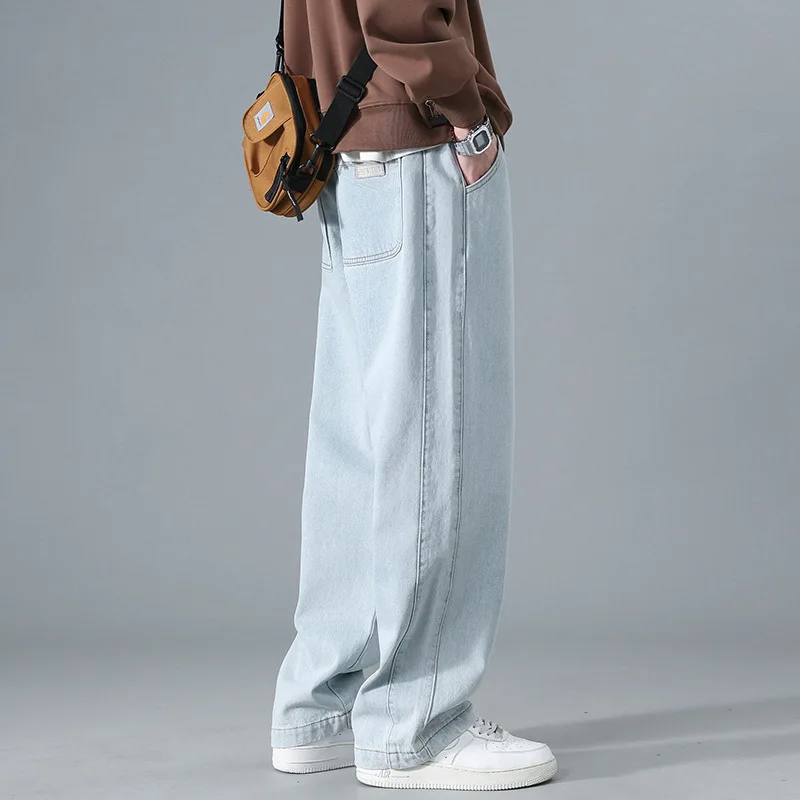 Men Baggy Jeans Vintage 2023 Spring Autumn Loose Straight Wide Leg Denim Pants Solid Color Male Casual Fashion Streetwear