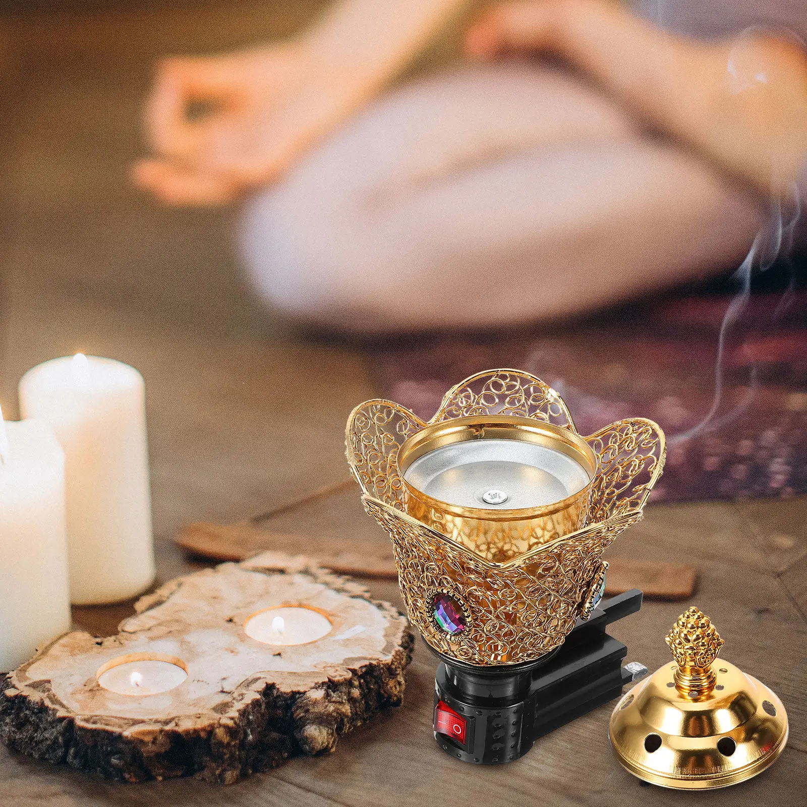 Arabian Electric Incense Burner Small Lidded Plug-in Censer Ornament for Home Office Yoga Room Tearoom Decorative Aroma Therapy