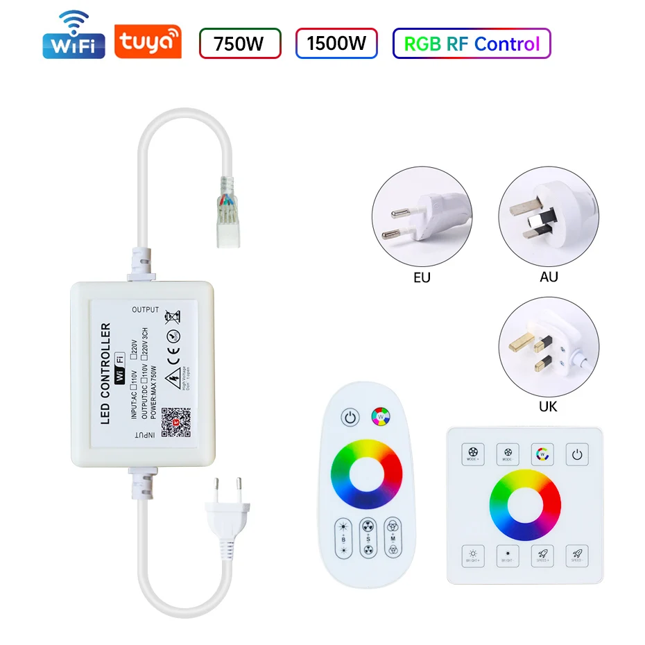 

Tuya WiFi RF RGB Controler 750W 1500W EU AU UK Plug Power Transformer RF Panel Remote Control For 220V RGB Led Strip Neon Light