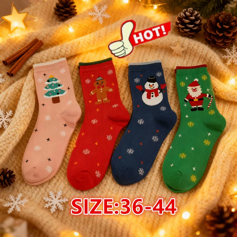 جديد 4 أزواج الكرتون عيد الميلاد الجوارب النساء السنة الجديدة منتصف أنبوب جوارب سانتا كلوز الأيائل الثلوج مضحك جورب سعيد الشتاء هدية الكريسماس #1