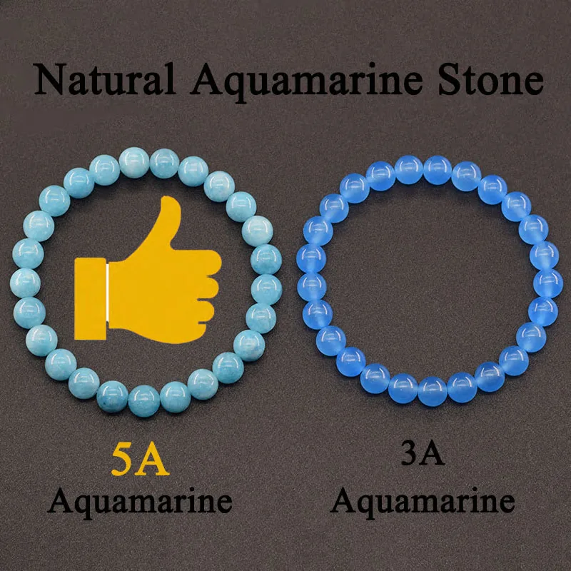 5A Natural Stone Aquamarine Blue Chalcedony Beads Bracelets Women Original Reiki Healing Round Stone  Strand Bangles Friend Gift