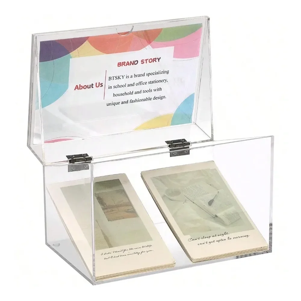 

BTSKY Clear Acrylic 5 X 8 Inch Index Card Box With Sign Lid Index Card Holder Notecard Box Recipe Card Box Plastic Storage Orga