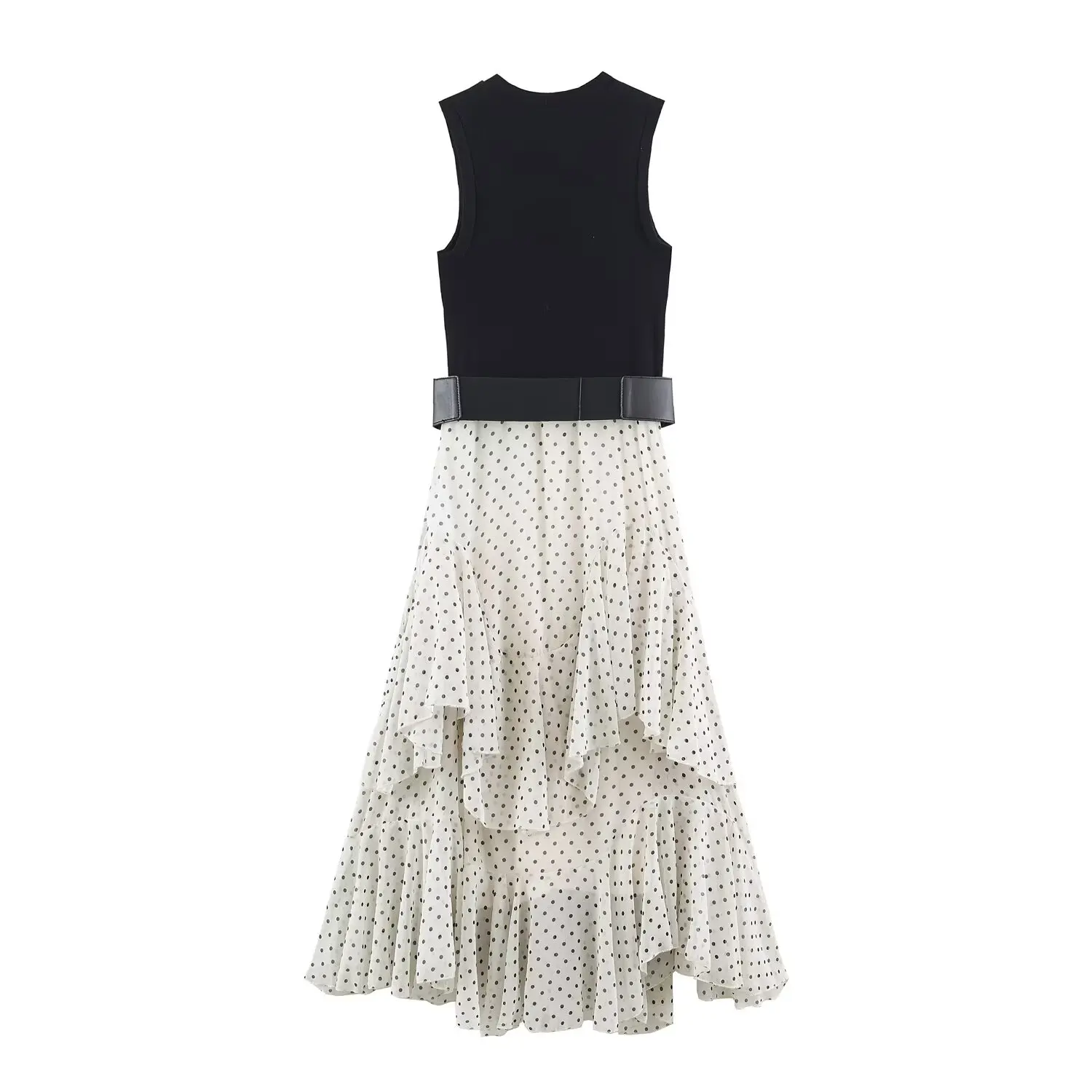 TFMLN Elegantes Damen-Patchwork-Asymmetrisches Kleid 2026 Modisches Ärmelloses A-Linien-Kleid mit Gürtel Vintage Damen-Partykleid – Detail 3