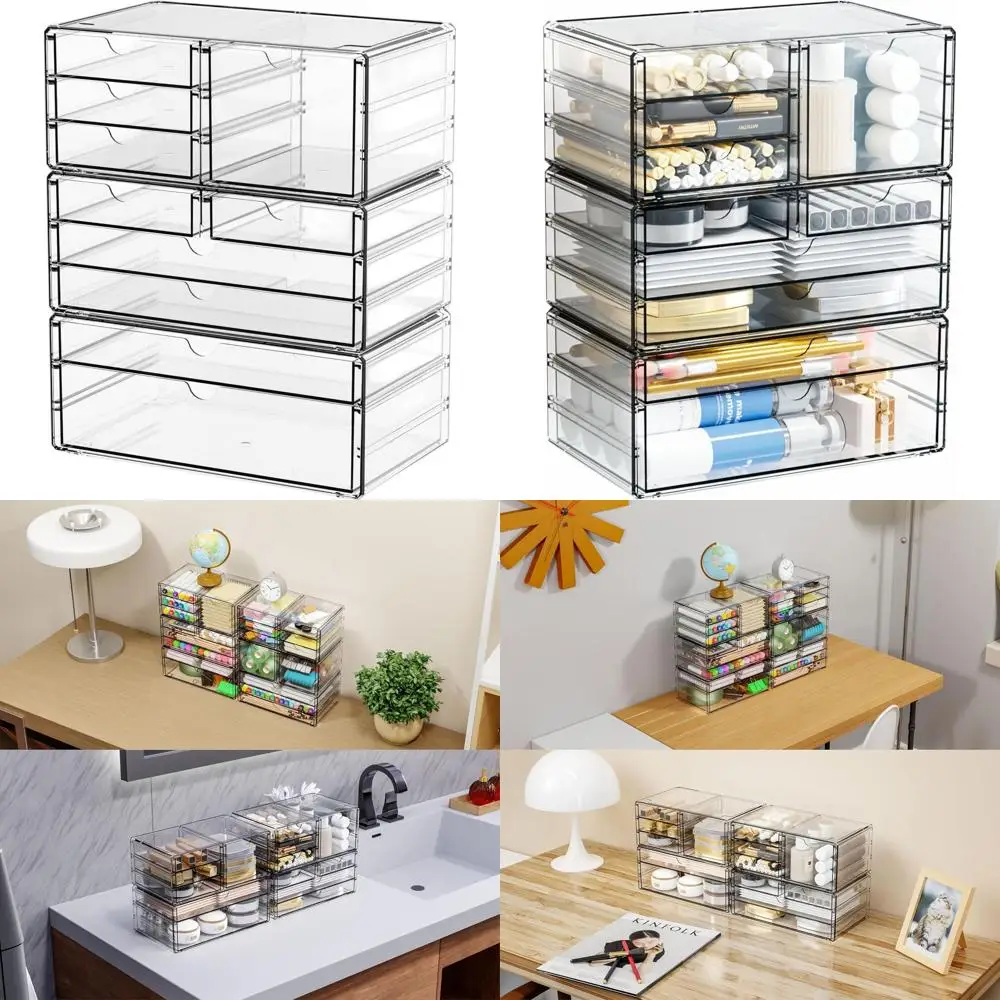 

Складные акриловые ящики для хранения, органайзер на 10 отделений для туалетного столика, ванной комнаты, офиса и кладовой