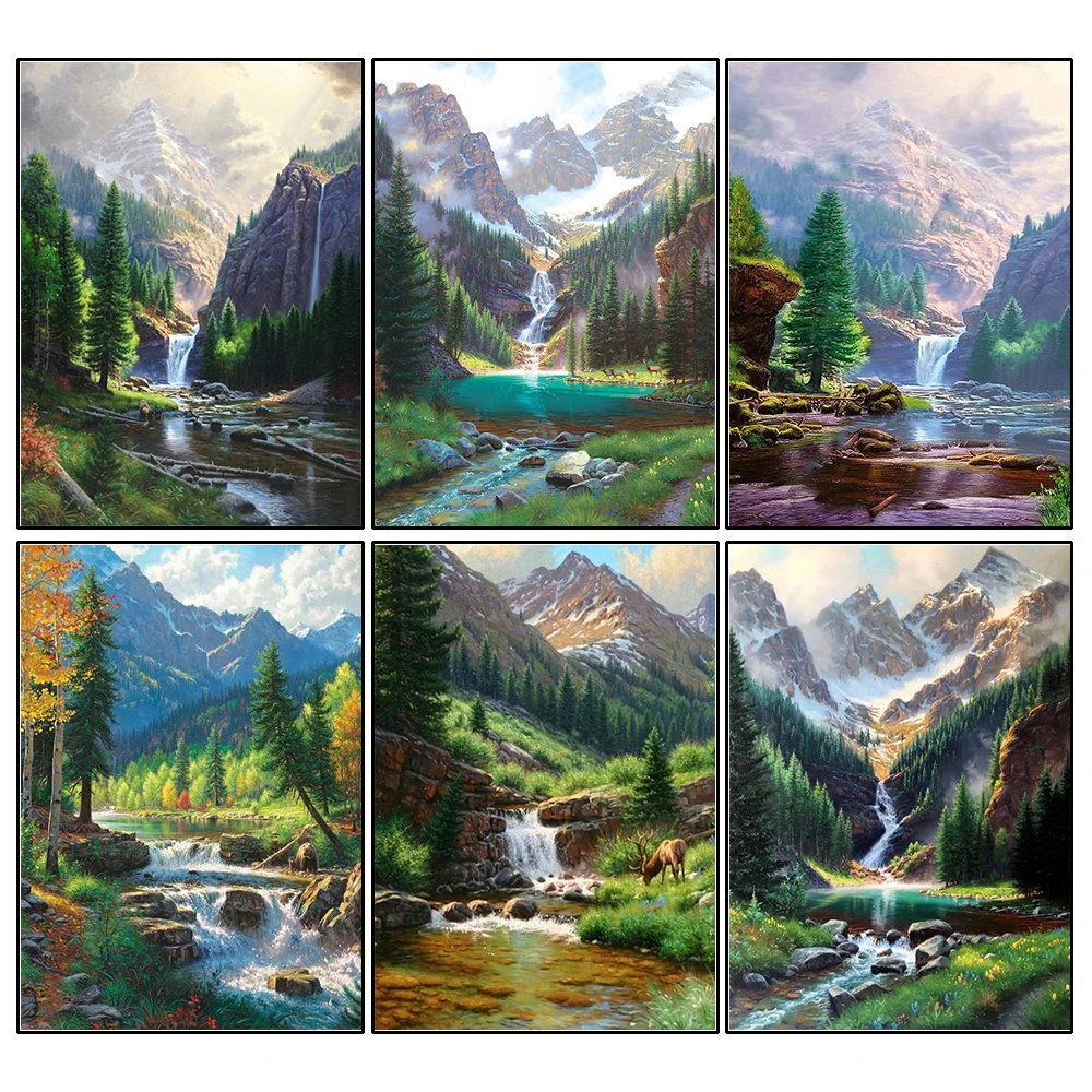 

5D Diamond Painting Waterfall Full Round Diamond Mosaic Landscape Diamond Embroidery Sale Nature Scenery