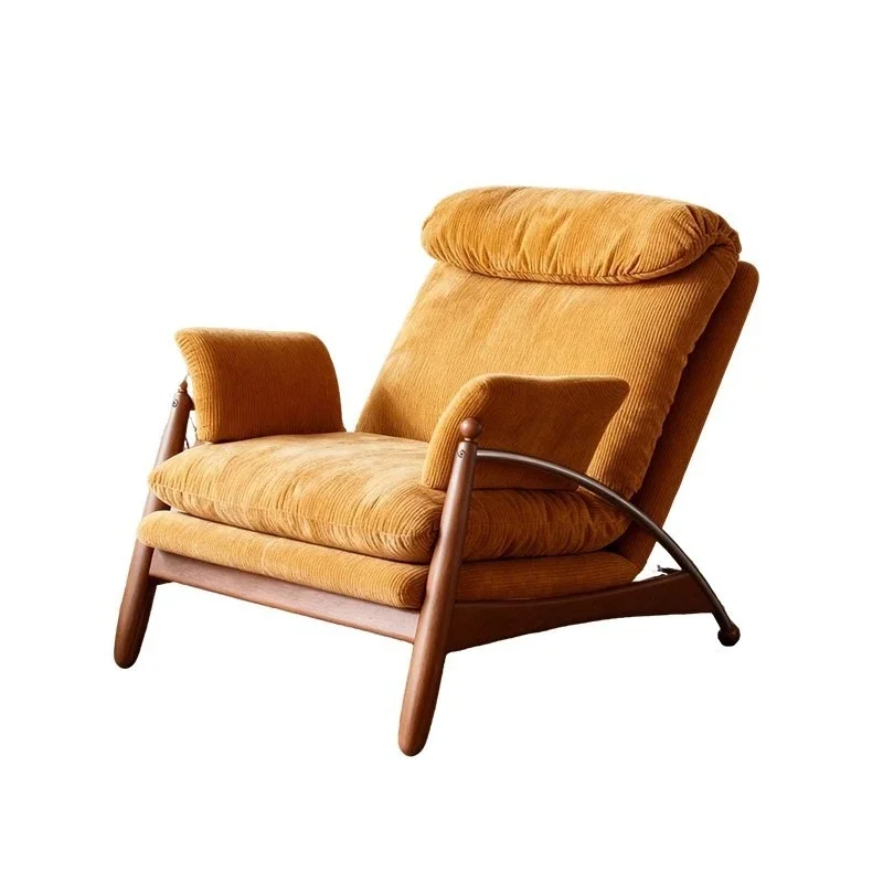

Vintage single sofa chair villa living room, yellow corduroy lounge ch air