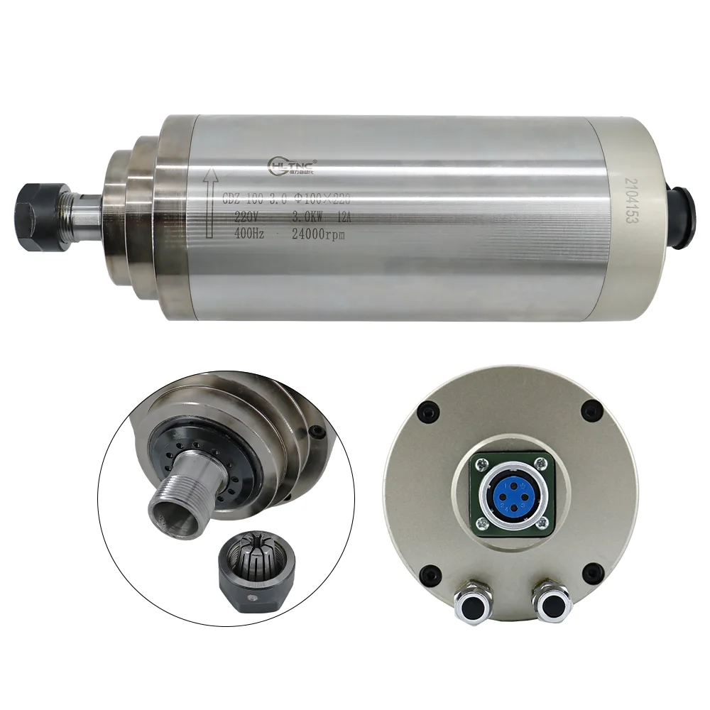 HLTNC 3 Bearing Water Cooled 3KW Spindle Motor 220V 100MM Diameter 3pcs Bearing ER20 With YL4kw Inverter Package