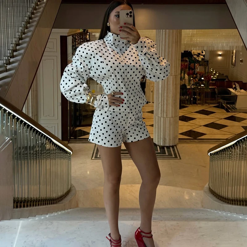 Typhaland – costumes imprimés à pois pour femmes, manteau à manches longues, short décontracté, ensemble 2 pièces, tenues d'automne