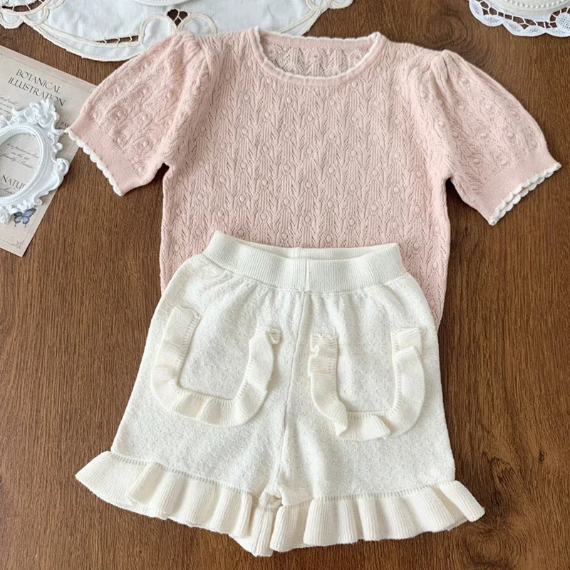 Summer Baby Girls Thin Knitted Sweaters Hollow Out Pullover Short Sleeve Toddlers Children Pullovers Tops Sweater Korean Style