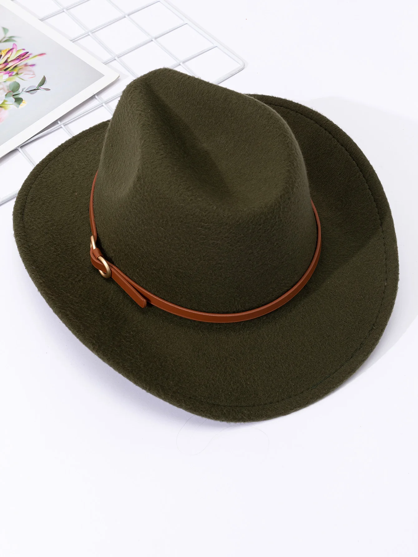 British style belt soft felt hat for men and women top hat, flat brim gentleman hat, woolen jazz hat, western cowboy hat