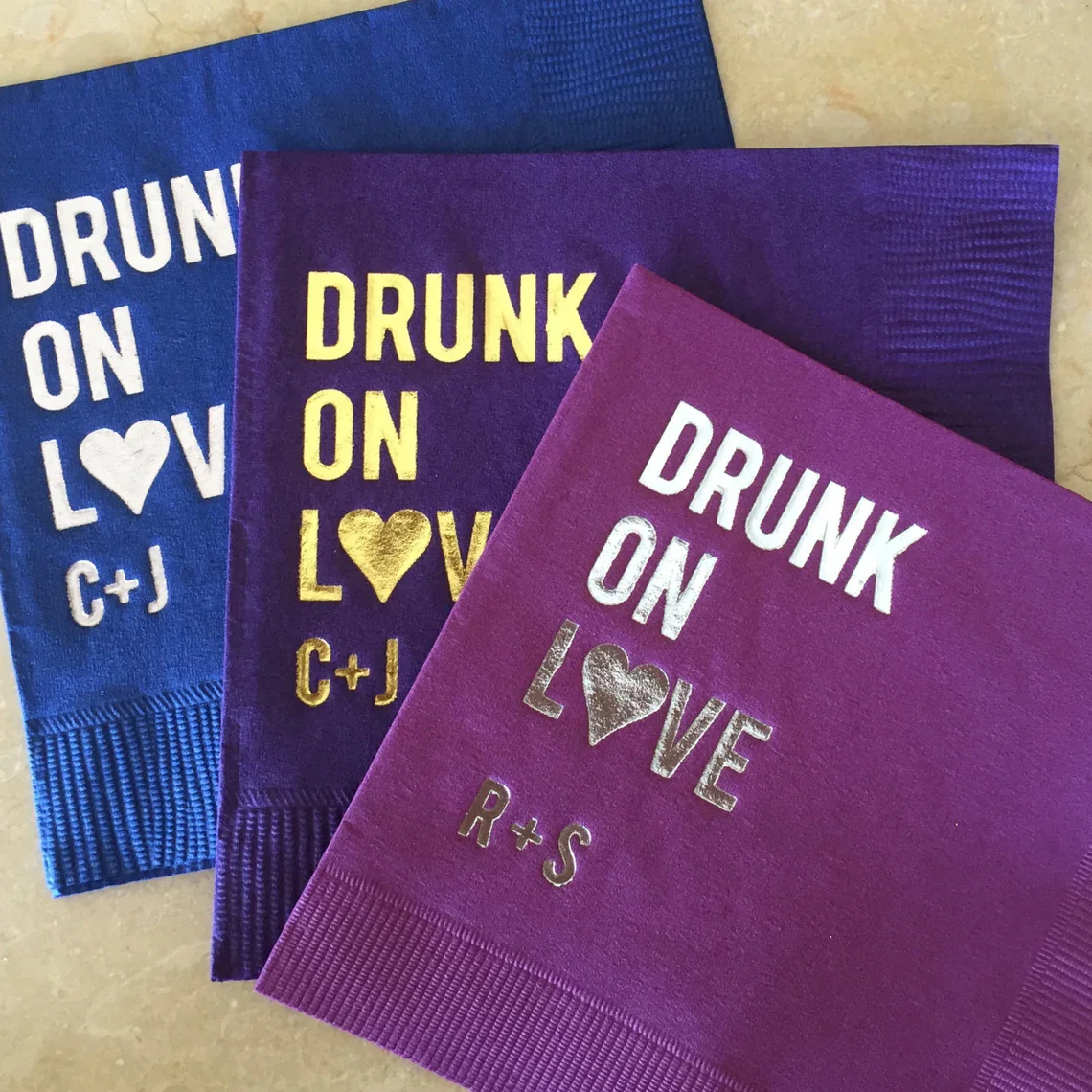 Drunk on Love - Personalized Wedding Napkins, Custom Napkins, Printed Napkins, Drunk In Love Personalized Napkins, Foil Printed