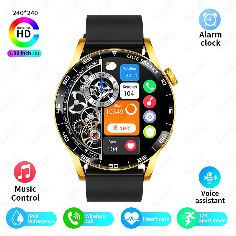 Origineel LUIK Smart Watch Draadloos bellen Weersverwachting Magnetisch opladen Waterdichte muziekbediening Heren smartwatch Android IOS