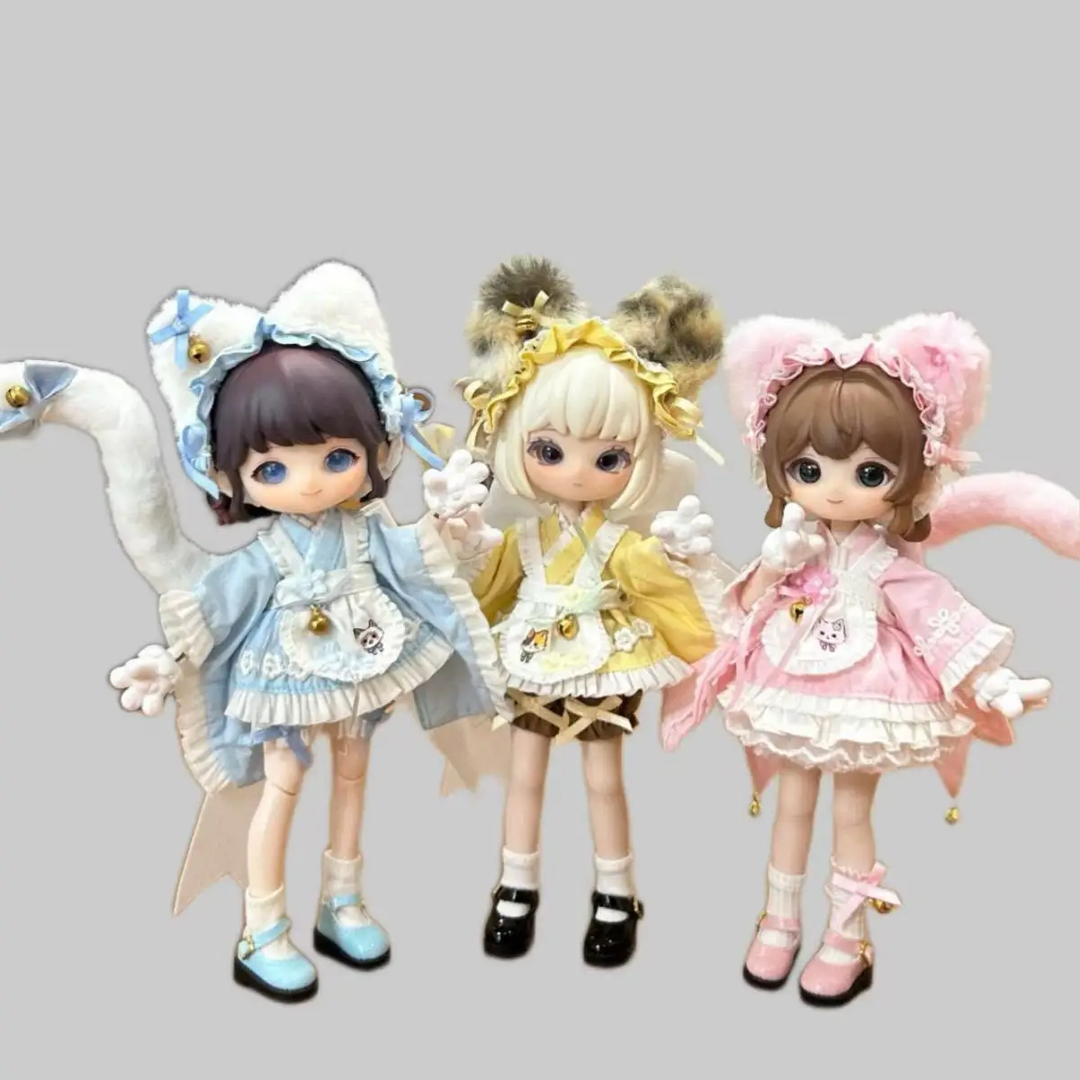 

16cm Doll's Clothes Suit for 1/12 BJD Doll OB11 Girl Toys Cat's Ears Jewelry+Dress+apron+shorts+tail Dress Up Doll Accessories