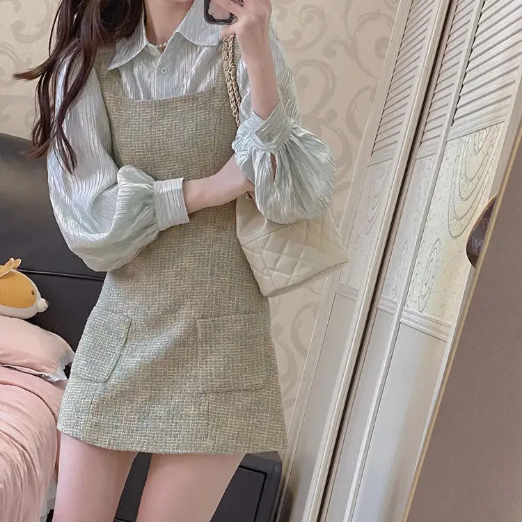 Wearing Set French Style Stunning Shirt Top Suspender Dress Two-piece Set Small Stature High-end Feeling