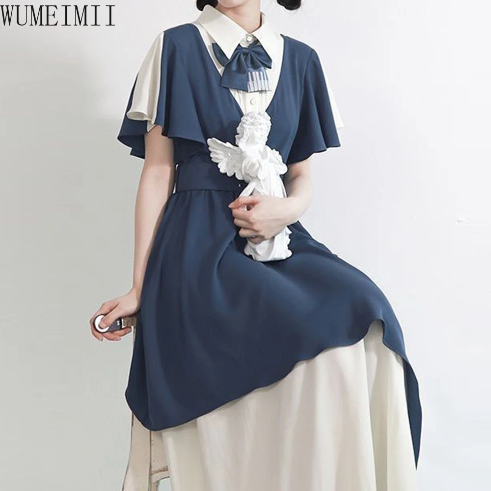 

Uniform college style short-sleeved skirt 2025 summer new gentle wind long dress soft sister super fairy Mori dress
