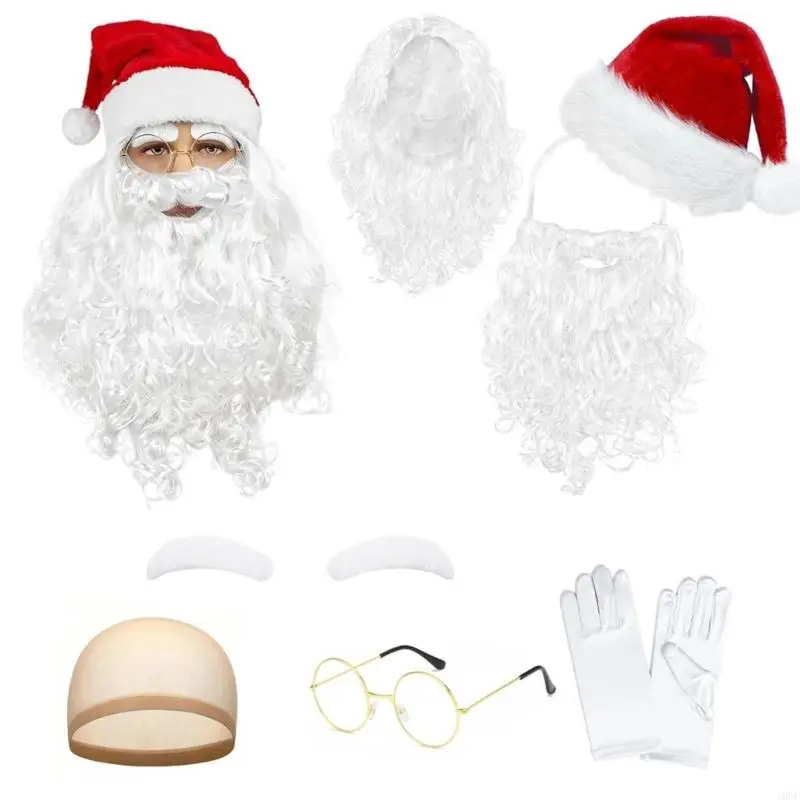 Traditioneel Kerstmankostuum 7PCS Complete outfit met hoedbaardaccessoires