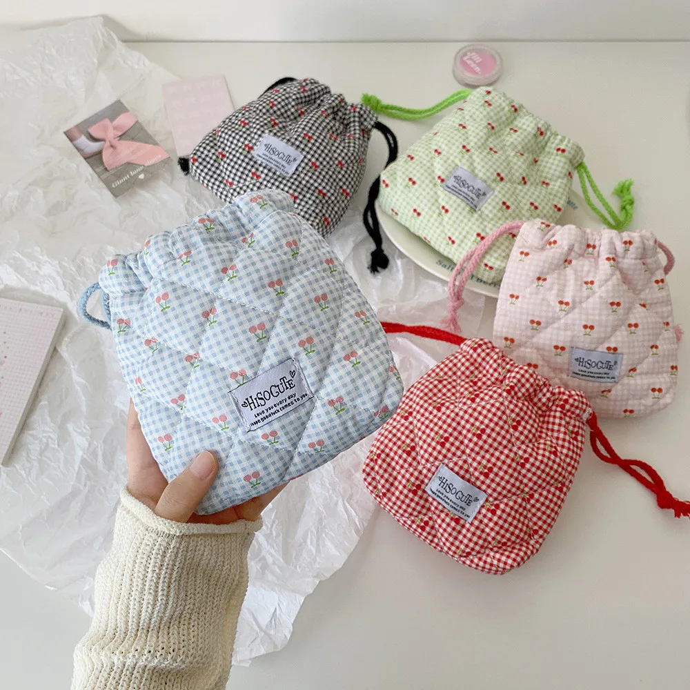 16.5*17cm Cherry Drawstring Pouch Multi-purpose Large Capacity Makeup Lipstick Storage Bag Travel Organizer Bag