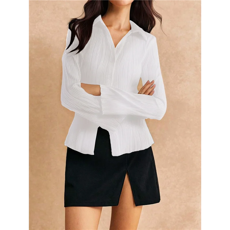 

Womens Textured Button Down Long Sleeve Shirt Casual Work Office Blouse Top