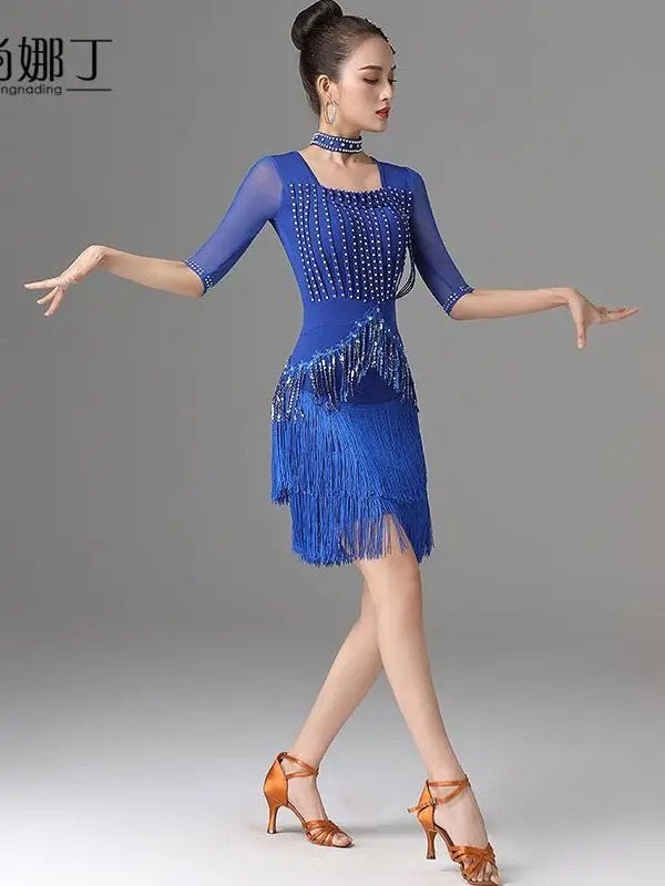 

Latin Dance Skirt New Professional Competition Table Performance Clothing Female Adult Sexy Tassel Performance Dress