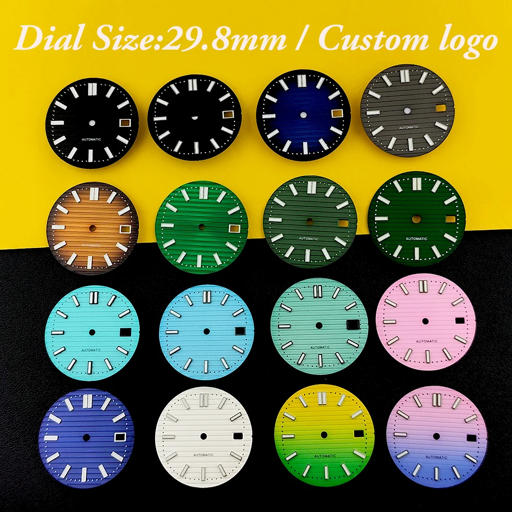 

Мужские автоматические часы с индивидуальным логотипом, 29,8 мм, циферблат NH35, зеленый светящийся циферблат, подходят для механизма NH35, аксессуары для часов.