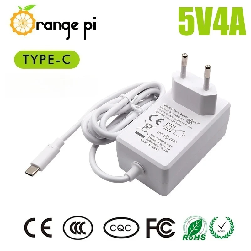 

Блок питания 5 В, 4 А, адаптер питания постоянного тока, 20 Вт, USB Type C, вилка стандарта ЕС, США, Великобритании, для Orange Pi 5 Plus / 5B / B / 4LTS / 800, зарядное устройство