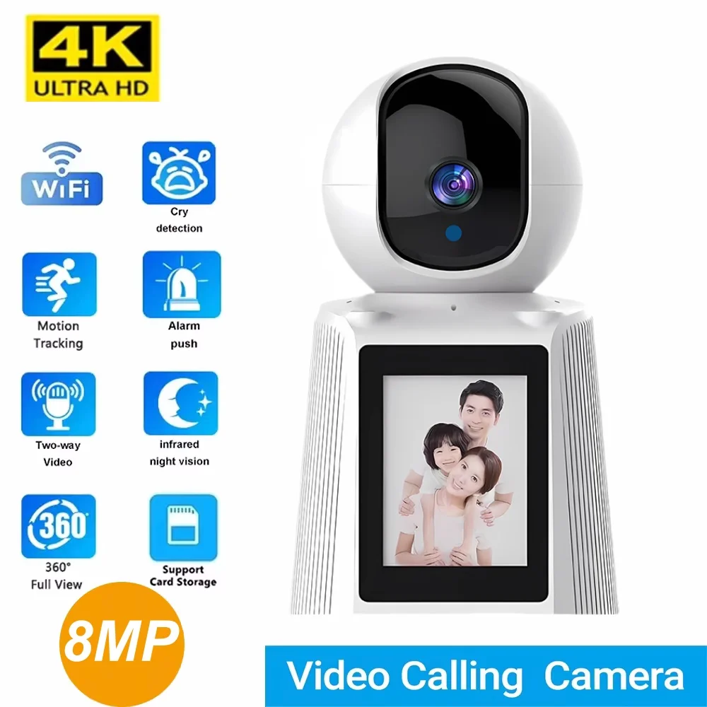 

8MP Intelligent WiFi Video Call Camera Home Security IP Cameras Indoor Baby Monitor Auto Tracking PTZ CCTV Cam Two Way Audio