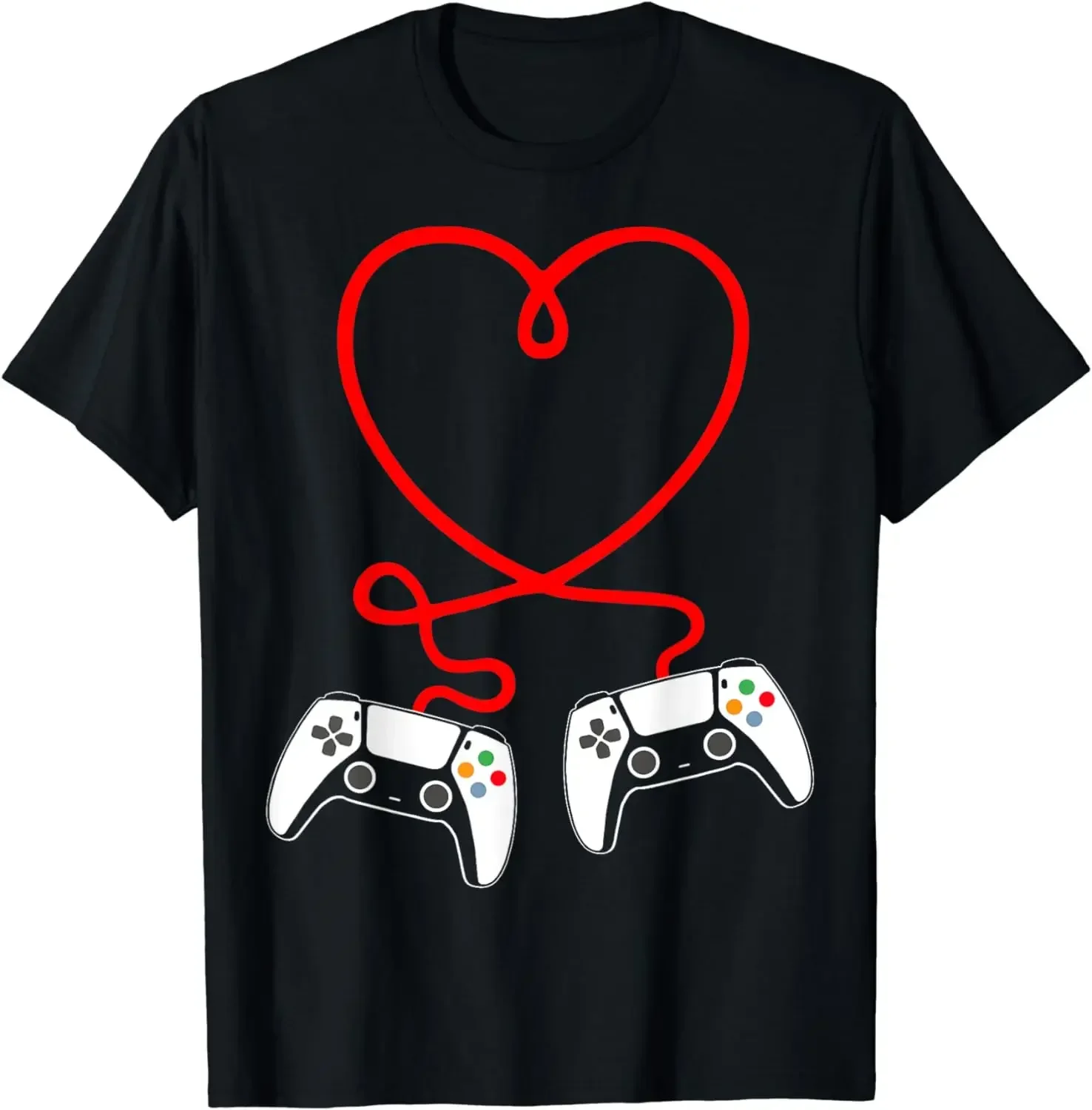 T Shirts Lovers Gift Video Gamer Valentines Day with harajuku men's t-shirts Controllers Heart Custom Printed Streetwear Graphic