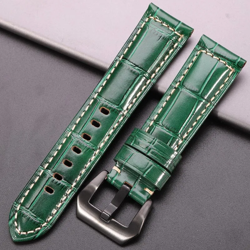 DUTRIEUX Gennuine Leder Uhr Band 5 Farben Krokodil Muster Frauen Männer 20mm 22mm 24mm Strap mit Silber Schwarz stahl Schnalle Armband 4