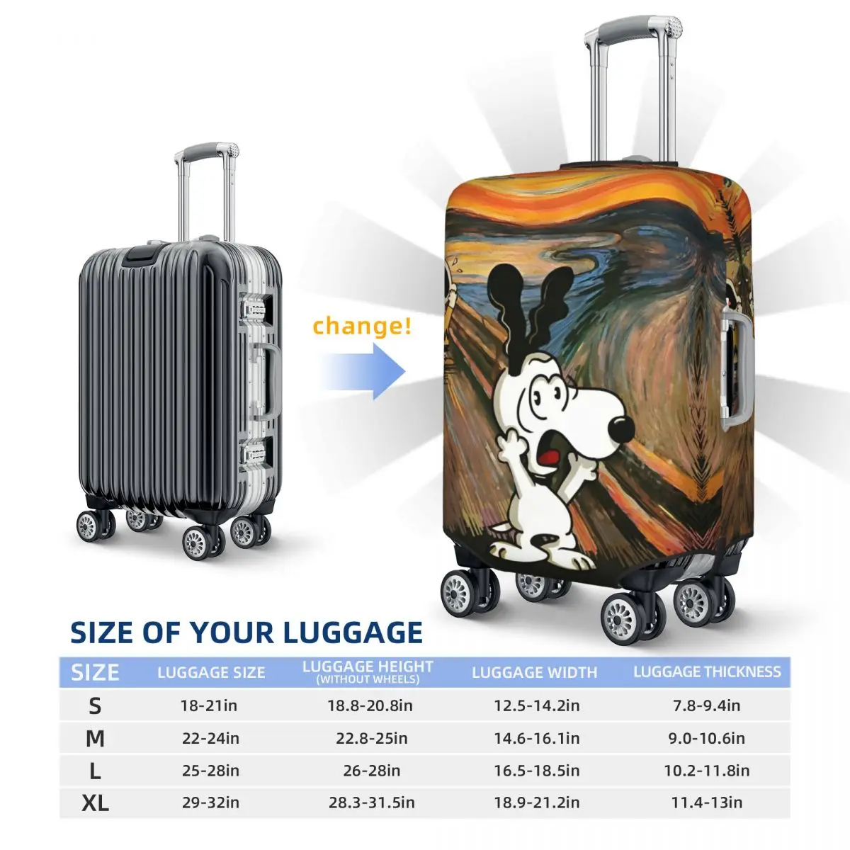 Funny Snoopy Scary Suitcase Cover Elastic Cruise Trip Protector Luggage Case Holiday