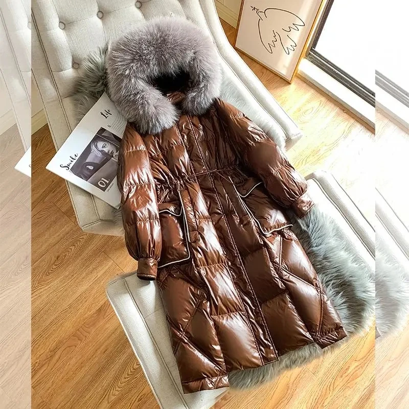 2023 Women\'s Winter Jacket Hooded Warm Real Raccoon Fur Collar Coat 90% White Duck Down Long Thick Puffer Jackets Female