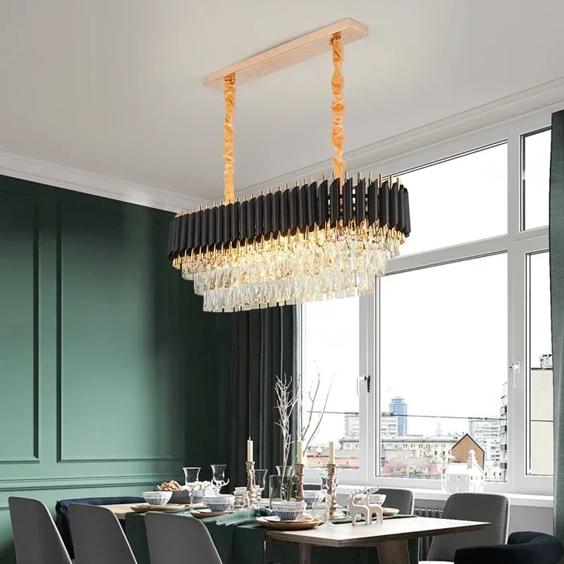 

Oval Crystal LED Postmodern Clear LED Chandelier Lighting Lustre Suspension Luminaire For Dinning Room