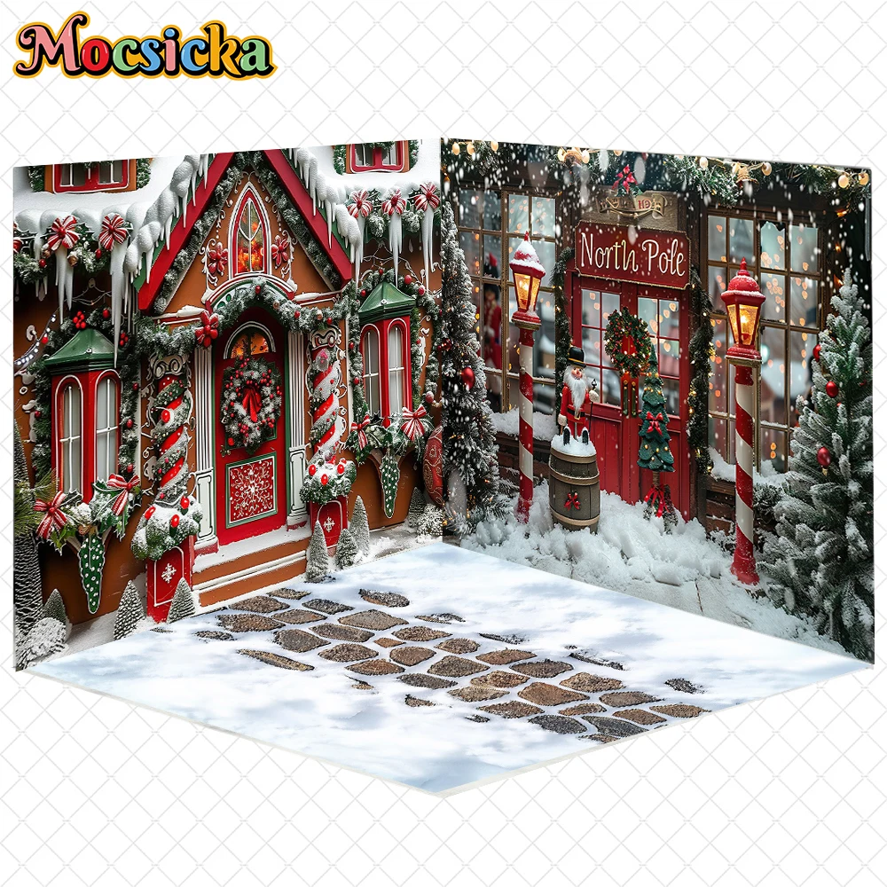 

Mocsicka Christmas House Photography Backdrop Winter Snow Tree Decor Family Children Holiday New Year Party Background Wallpaper