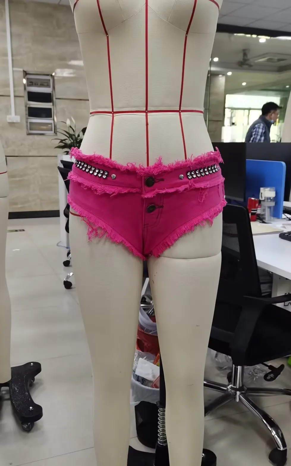 Women Sexy Denim Shorts Solid Color Low Waist Triangle Crotch Mini Denim Jean Female Buttons for Summer Party Club Wear