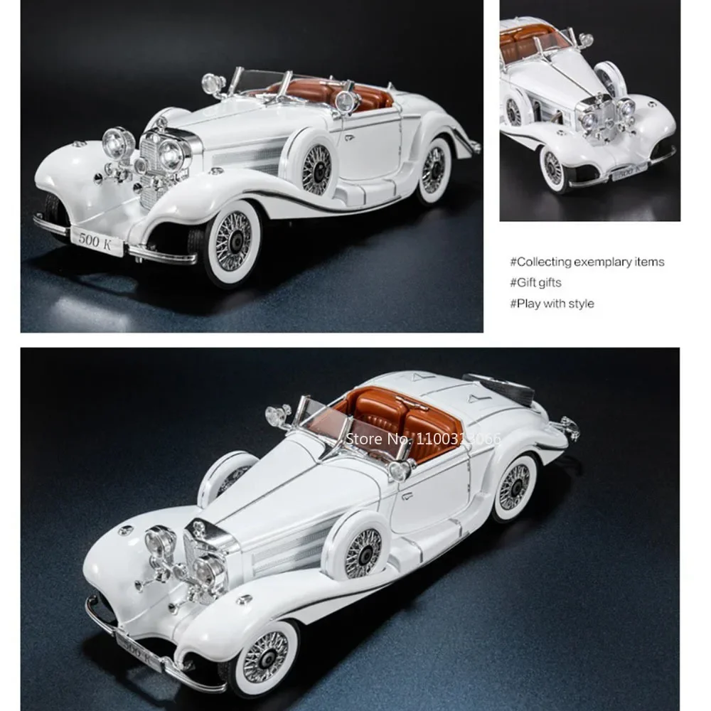 1:18 benz 500k carros de brinquedo liga diecast modelo roda direção em miniatura carro do vintage pneus borracha luz som veículo menino presentes natal