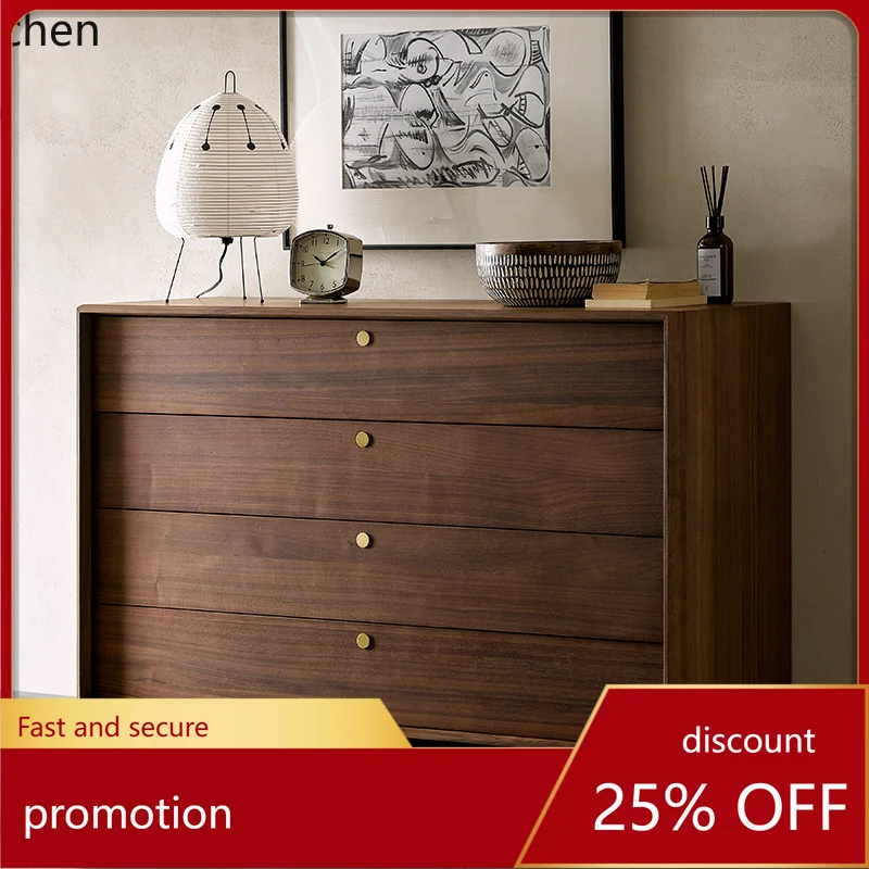 

HT North America imported black walnut solid wood four-bucket cabinet wabi sandy wind bedroom storage living room cabinet