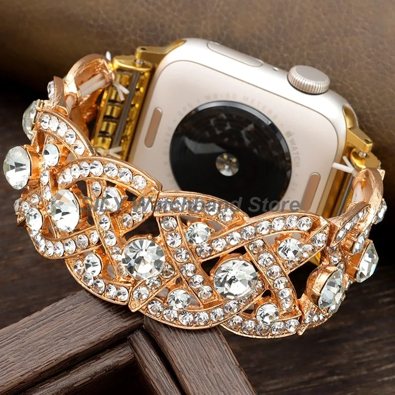 Luxurious Rhinestone Bangle Bands for Apple Ultra 38mm 42mm 41/45mm49mm Women Bead Strap for Iwatch Series11 10 9 8 7 6 SE 5 4 3