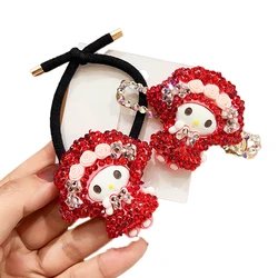 Sanrio Kawaii My Melody Hairpin Diamond Headband Anime Figure Hair Rope Rhinestones Issue Card Hair Ring Bangs Clip Girl Child