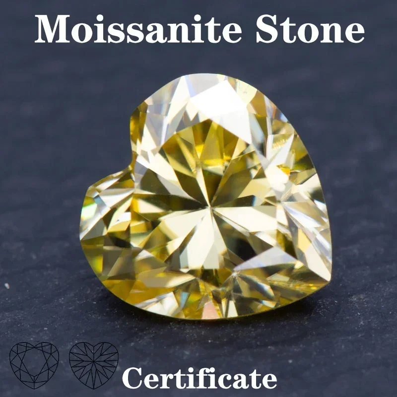 

Moissanite Stone Lemon Yellow Color Heart Shape VVS1 withGRA Certificate Pass Diamond Tester Charms Jewelry Making Materials