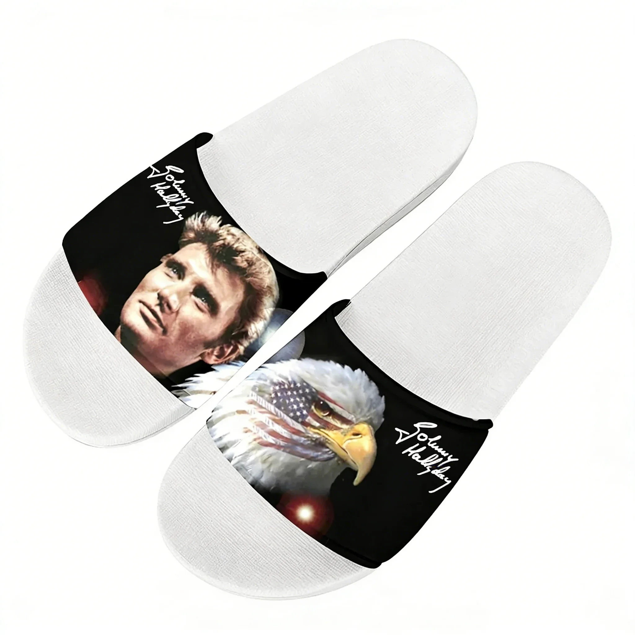 Johnny Hallyday Slippers Man Woman Boy Girl Tailor Made Slides Sandals Photo Text Customized Bath Shoes Water Shoe White view 2