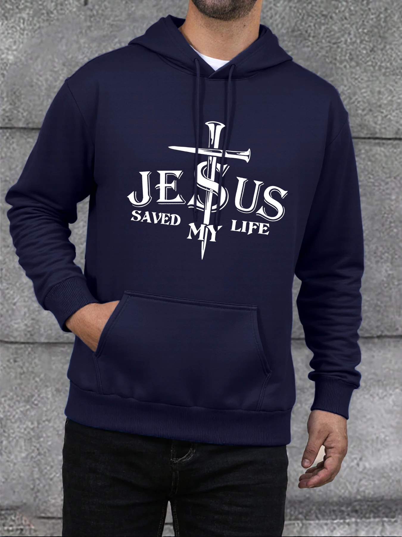 Jesus Saved My Life Letter Printed Men Hoody Classic Hip Hop