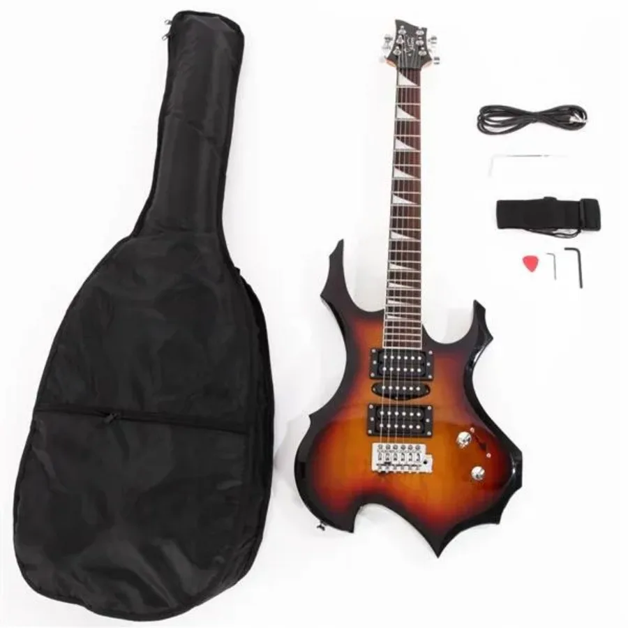 [Do Not Sell on Amazon]Glarry Flame Shaped Electric Guitar with 20W Electric Guitar Sound HSH Pickup Novice Guitar Audio Bag St