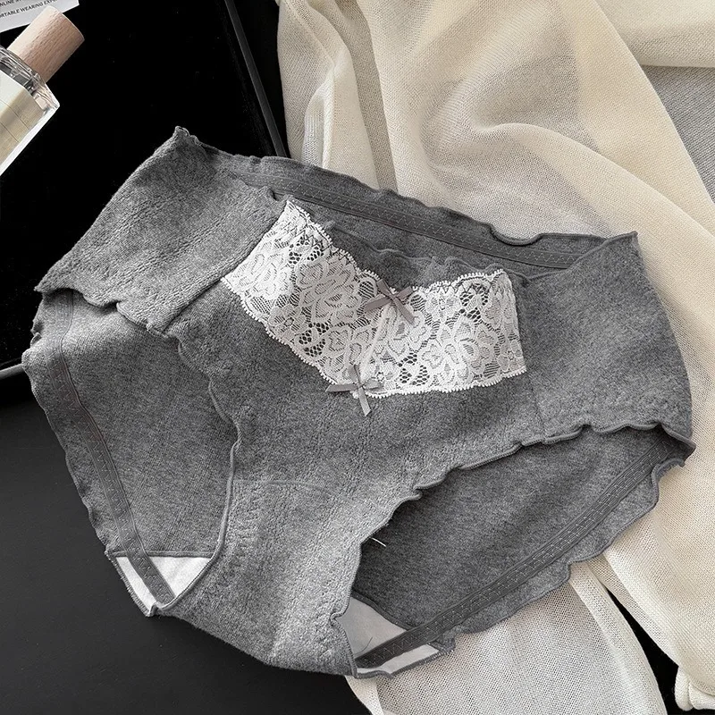 SP&CITY Süße Mädchen-Spitze, Schleife, Rüschen, niedliche Höschen für Damen, mittlere Taille, atmungsaktive Baumwollunterwäsche, weicher, bequemer, nahtloser Slip