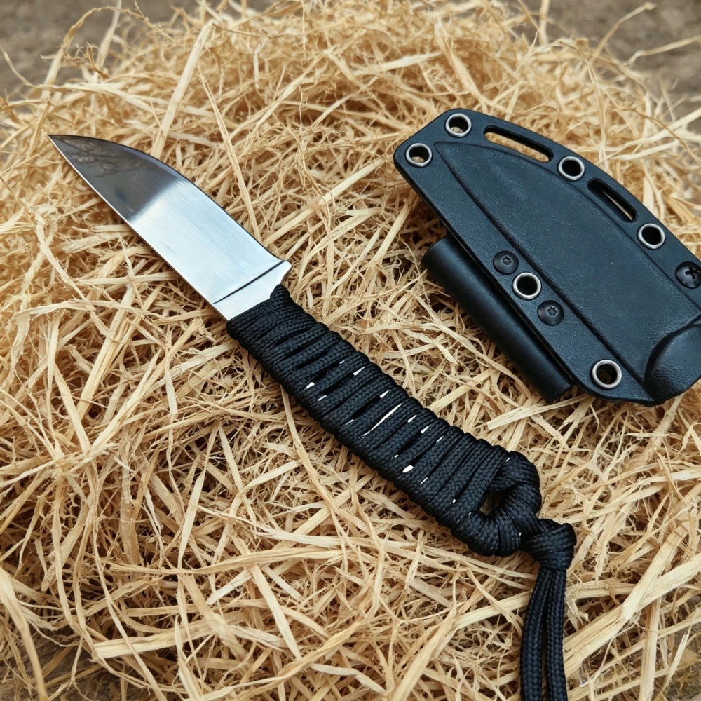 Verkto Goat Straight Knife with K Sheath Outdoor Fishing Portable Knives with Lanyard Lightweight Camping Durable Picnic Tools