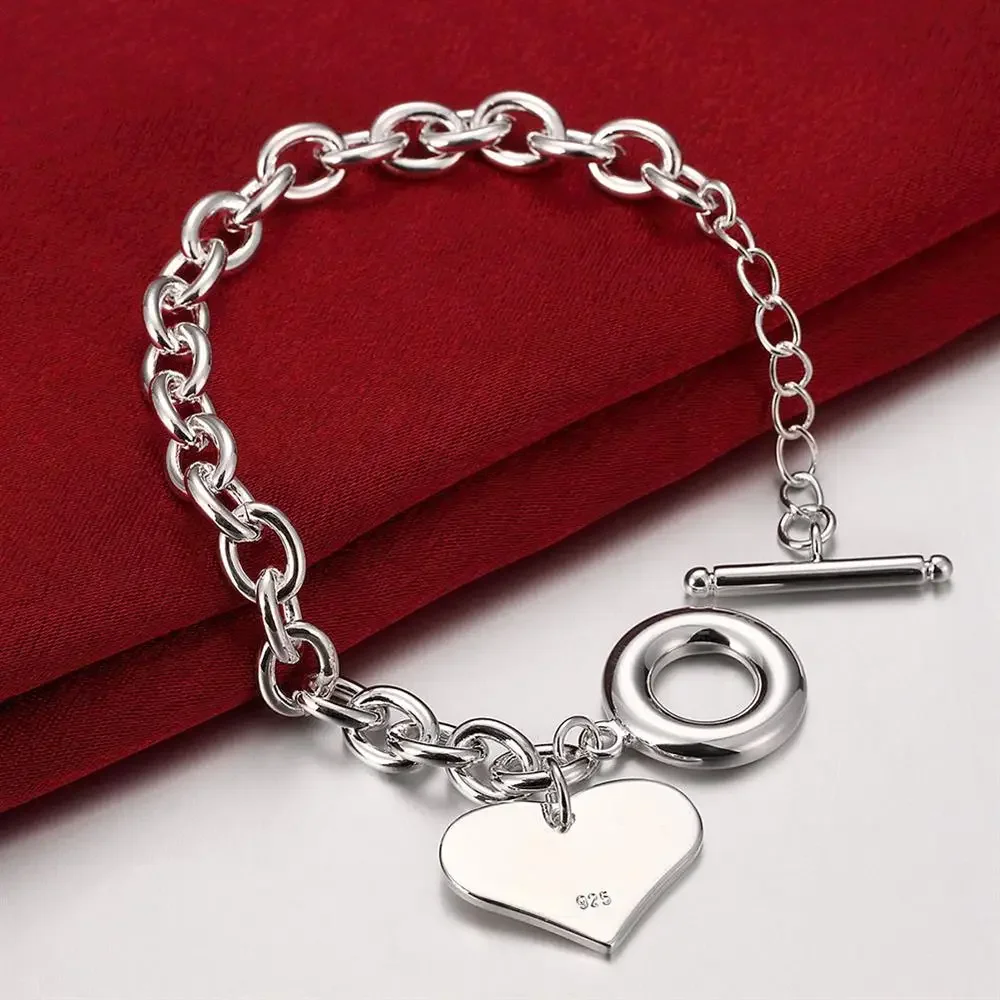 

Factory direct fashion 925 Sterling Silver Bracelet for woman Beautiful Heart pendant chain fine jewelry Wedding party gift