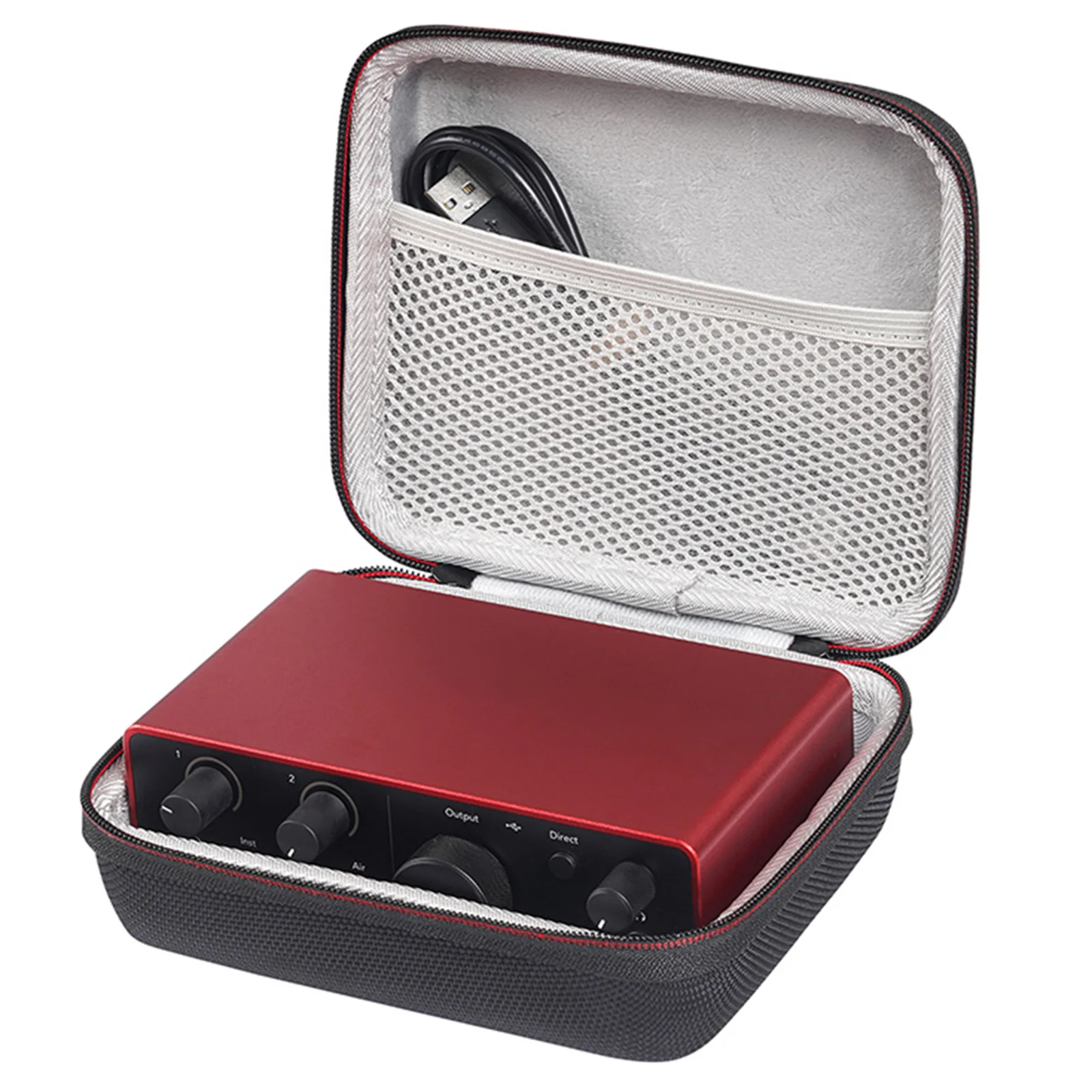Funda protectora portátil con bolsillo de malla, caja de almacenamiento rígida de EVA con cremallera, adecuada para Focusrite Scarlett Solo 3rd/4th