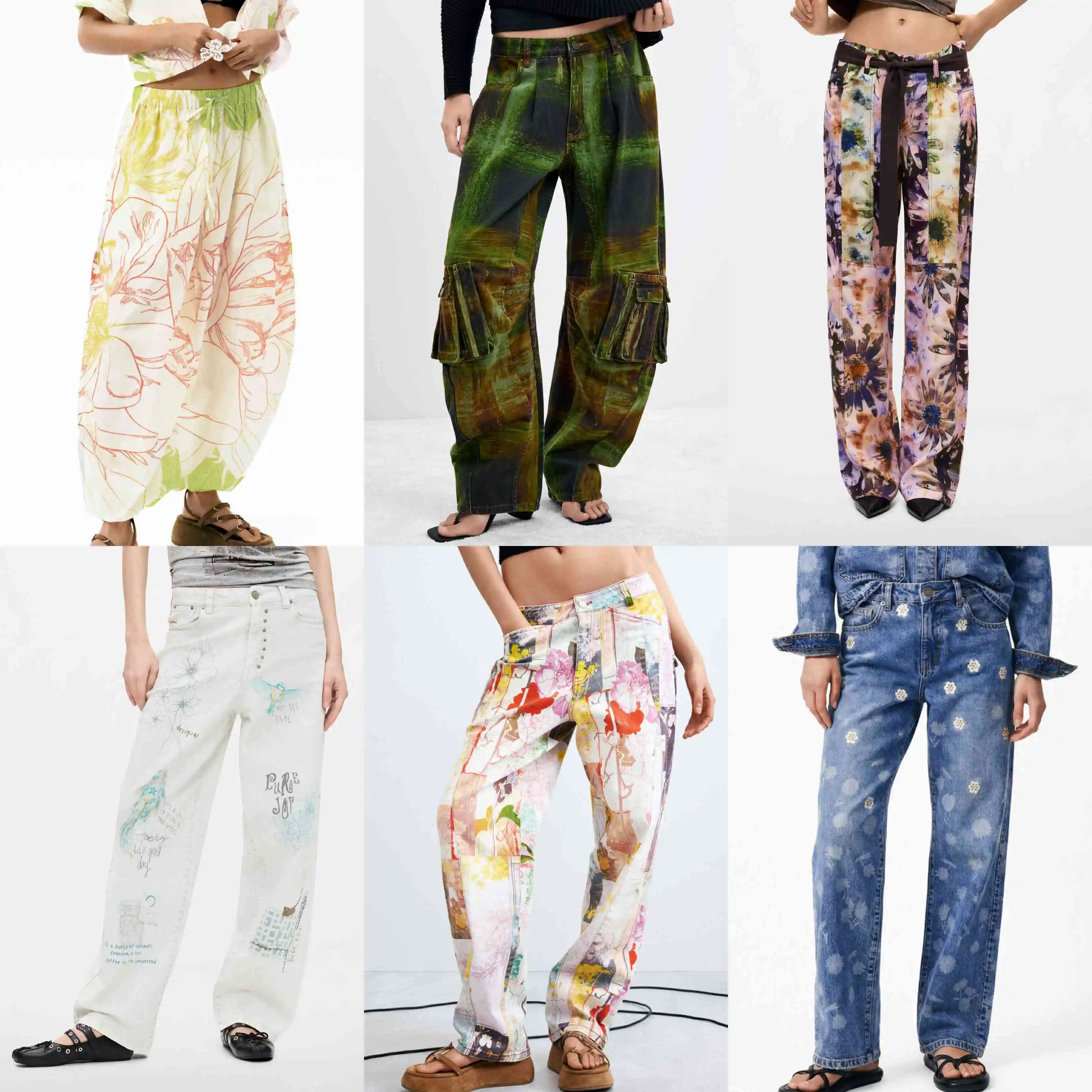 2026 Autumn/Winter New Spain Original Women's Pants Printed Splicing Color Contrasting Straight Leg Casual Pants