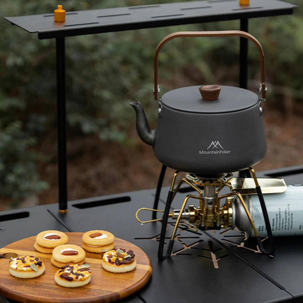 1.1L غلاية ماء للتخييم مع مقبض خشبي إبريق الشاي إبريق قهوة سبائك الألومنيوم المحمولة خفيفة الوزن وعاء لوازم تجهيزات المطابخ السياحية