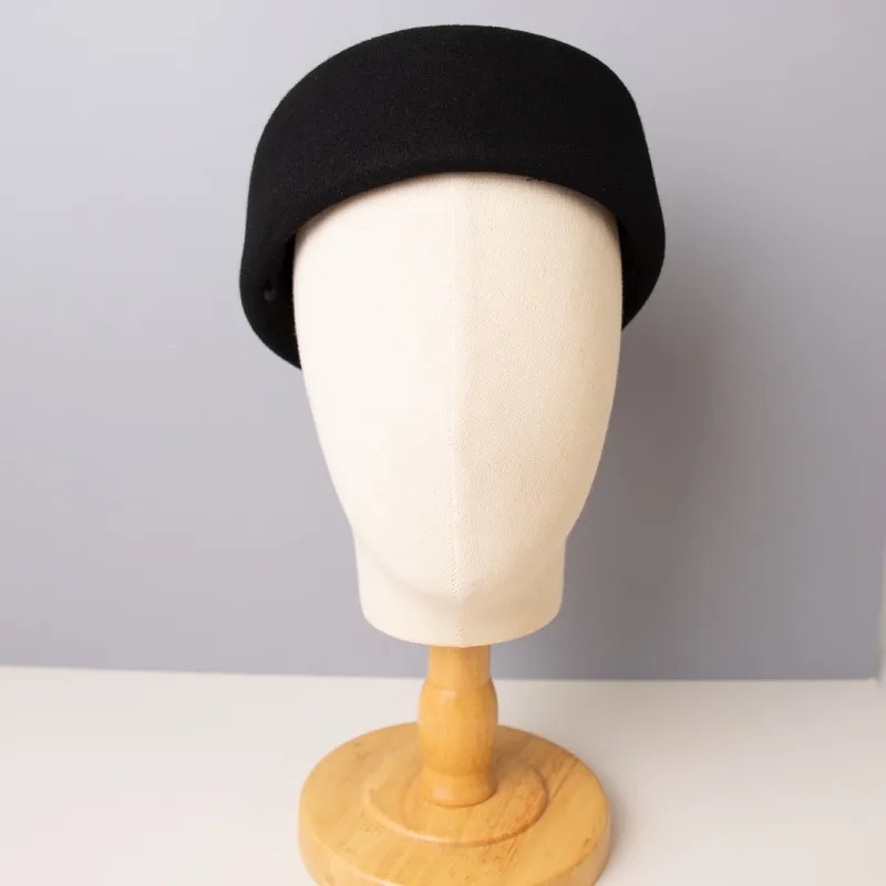 Vintage Hard Top Flache Fedoras Hüte Frauen 100 % Wollfilz Baskenmützen Hut Hochzeit Fascinator Caps Hochzeit Cocktail Party Pillbox Hut – Detail 6