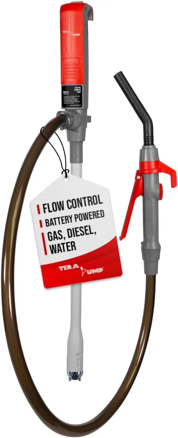 

Portable Battery-Powered Gas Transfer Pump, 2.8 GAL/MIN, Quick Stop Nozzle for Gas, Diesel, DEF